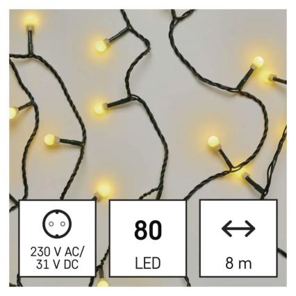 LED łańcuch świąteczny 80xLED/230V/8 funkcji 13m IP44 ciepła biała
