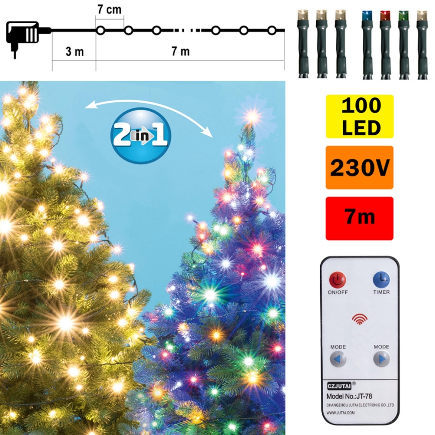 LED Łańcuch świąteczny z pilotem zdalnego sterowania LED/230V IP44