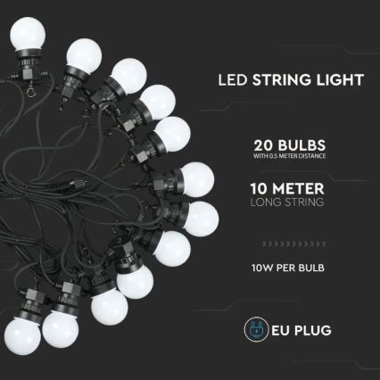 LED Łańcuch zewnętrzny STRING 10m 20xLED/0,5W/230V IP44 6000K