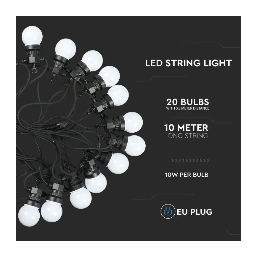 LED Łańcuch zewnętrzny STRING 10m 20xLED/0,5W/230V IP44 6000K