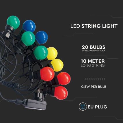 LED Łańcuch zewnętrzny STRING 10m 20xLED/0,5W/230V IP44