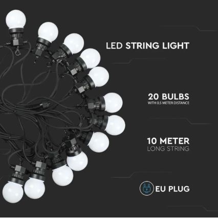 LED Łańcuch zewnętrzny STRING 10m 20xLED/0,5W/24/230V 3000K IP44