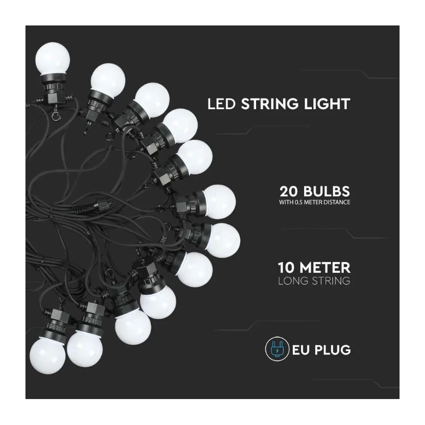 LED Łańcuch zewnętrzny STRING 10m 20xLED/0,5W/24/230V 3000K IP44