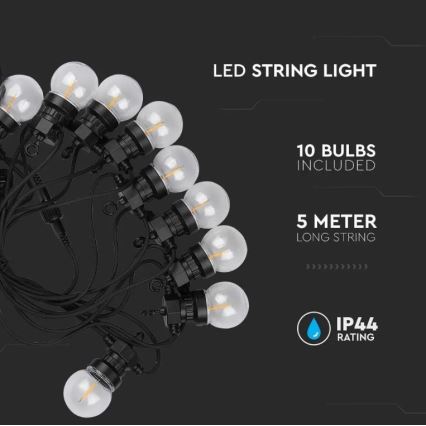 LED Łańcuch zewnetrzny STRING 5m 10xLED/0,4W/24/230V 3000K IP44