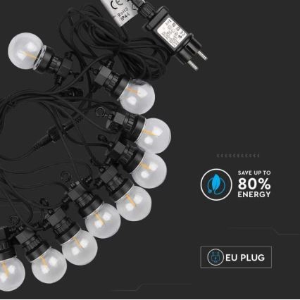 LED Łańcuch zewnetrzny STRING 5m 10xLED/0,4W/24/230V 3000K IP44