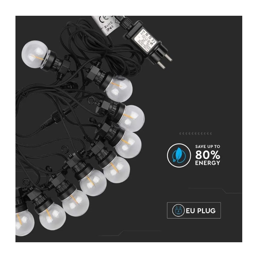 LED Łańcuch zewnetrzny STRING 5m 10xLED/0,4W/24/230V 3000K IP44