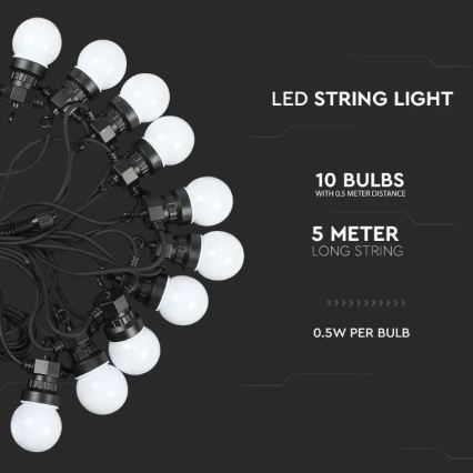 LED Łańcuch zewnętrzny STRING 5m 10xLED/0,5W/230V IP44 3000K