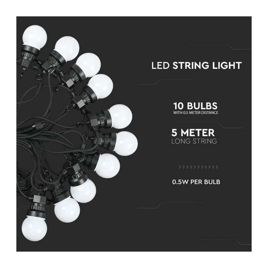 LED Łańcuch zewnętrzny STRING 5m 10xLED/0,5W/230V IP44 3000K