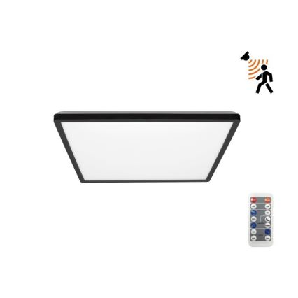 LED Lampa łazienkowa z czujnikiem ruchu i zmierzchu NIVERA LED/12W/230V IP54 3000/4000/6000K 22,5x22,5 cm czarny + zdalne sterowanie