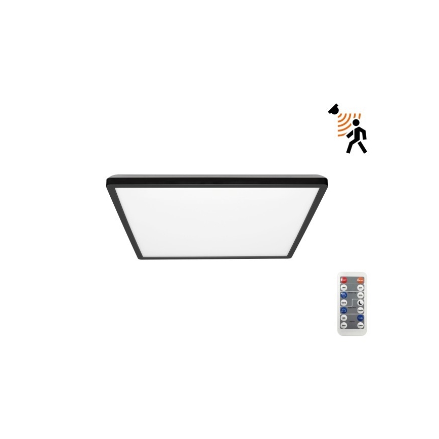 LED Lampa łazienkowa z czujnikiem ruchu i zmierzchu NIVERA LED/12W/230V IP54 3000/4000/6000K 22,5x22,5 cm czarny + zdalne sterowanie