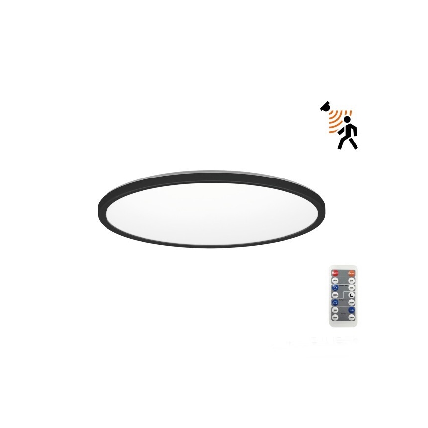LED Lampa łazienkowa z czujnikiem ruchu i zmierzchu NIVERA LED/12W/230V IP54 3000/4000/6000K śr. 22,5 cm czarny + zdalne sterowanie