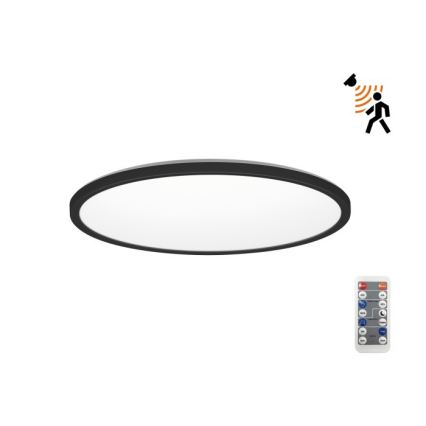 LED Lampa łazienkowa z czujnikiem ruchu i zmierzchu NIVERA LED/18W/230V IP54 3000/4000/6000K śr. 30 cm czarny + zdalne sterowanie