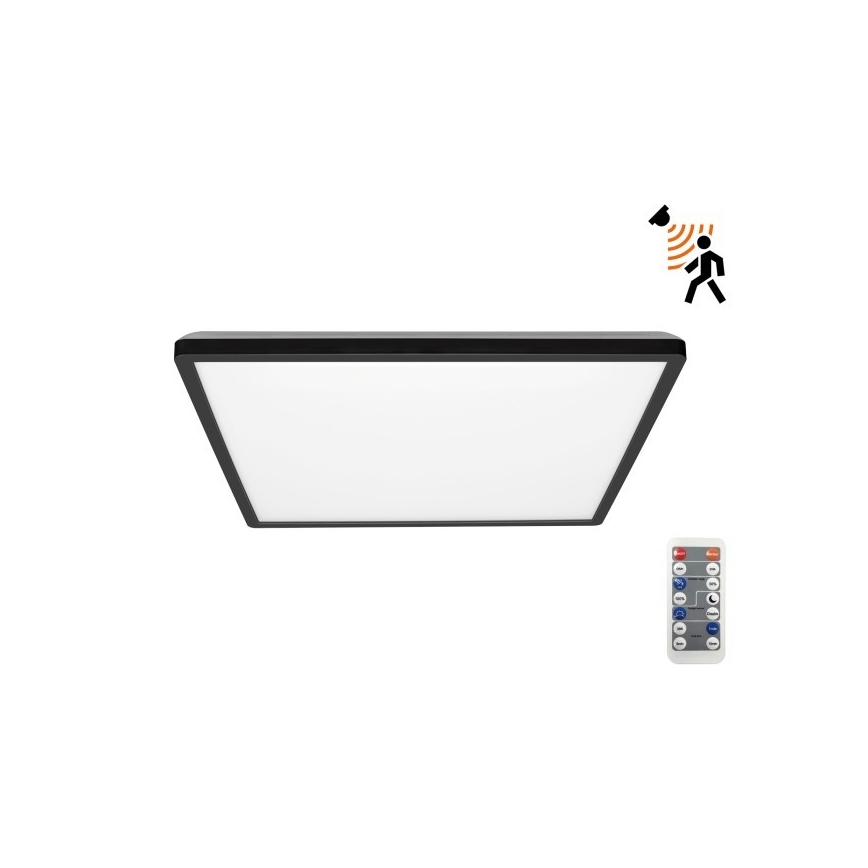 LED Lampa łazienkowa z czujnikiem ruchu i zmierzchu NIVERA LED/24W/230V IP54 3000/4000/6000K 30x30 cm czarny + zdalne sterowanie