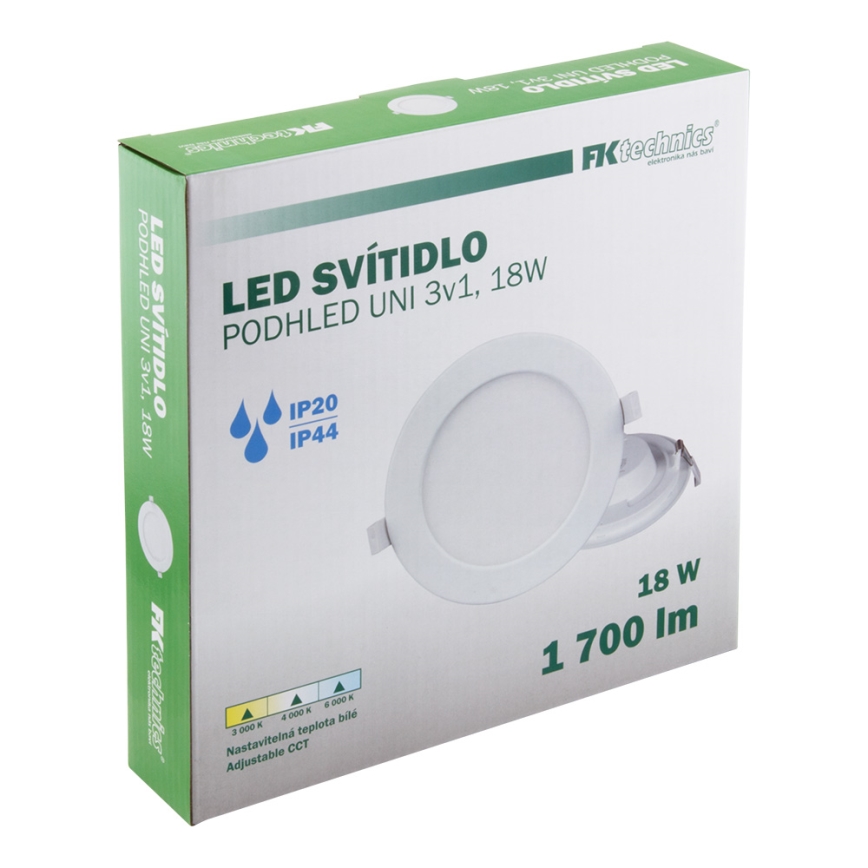 LED Łazienkowa oprawa wpuszczana LED/18W/230V 3000/4000/6000K IP44