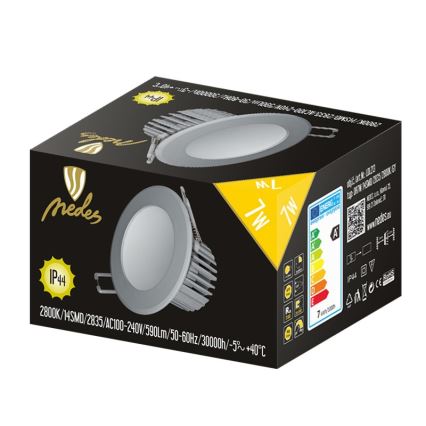 LED Łazienkowa oprawa wpuszczana LED/7W/230V 2800K szary IP44