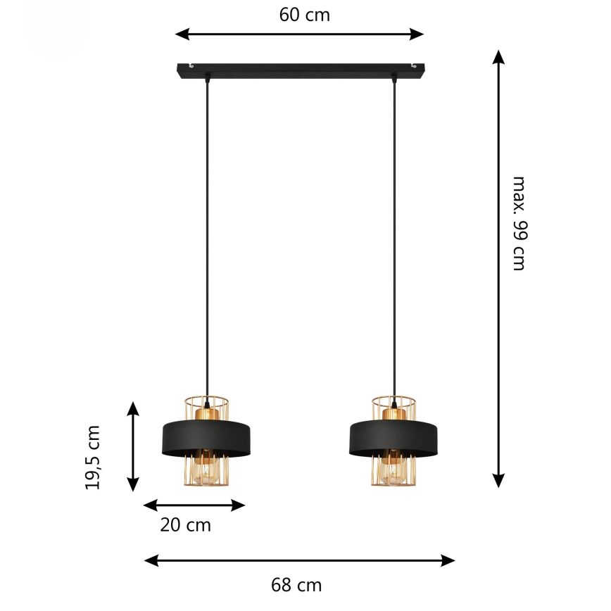 LED LED Żyrandol na lince VOLTA 2xE27/15W/230V czarny/złoty