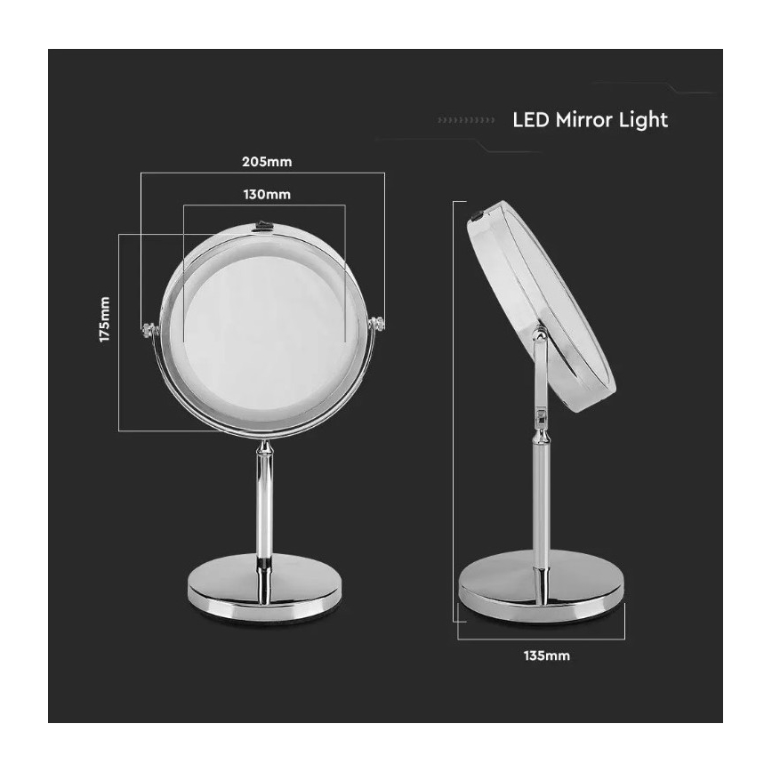 LED Lusterko kosmetyczne LED/3W/6V 4xAA IP44