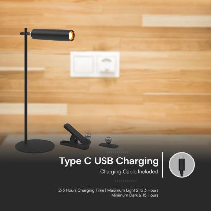 LED Regulowana magnetyczna ładowalna lampa biurkowa 3w1 LED/3W/5V 4000K 1500 mAh czarna