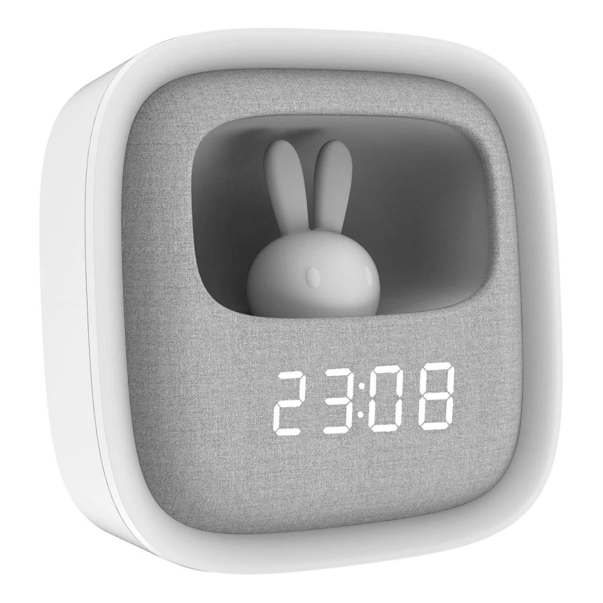 LED Mała ściemnialna lampka nocna z budzikiem BUNNY LED/1,2W/5V 3000K