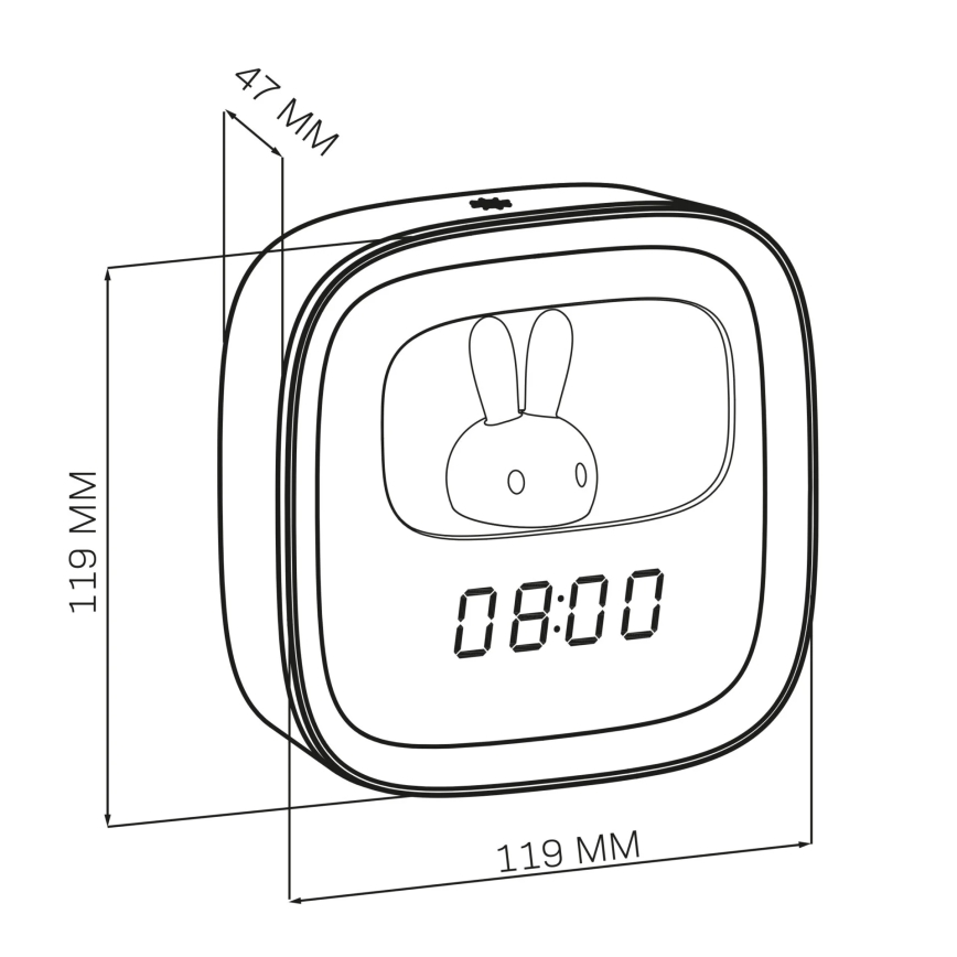 LED Mała ściemnialna lampka nocna z budzikiem BUNNY LED/1,2W/5V 3000K