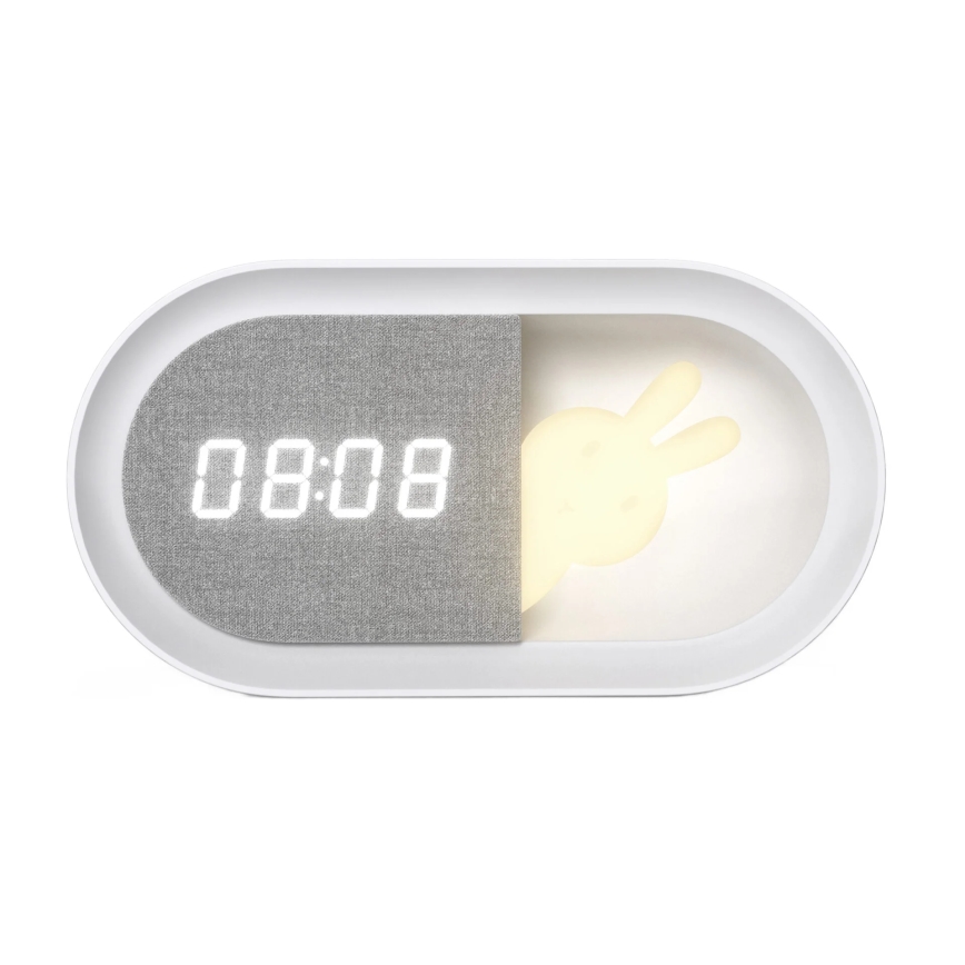 LED Mała ściemnialna lampka nocna z budzikiem BUNNY LED/1,2W/5V 3000K