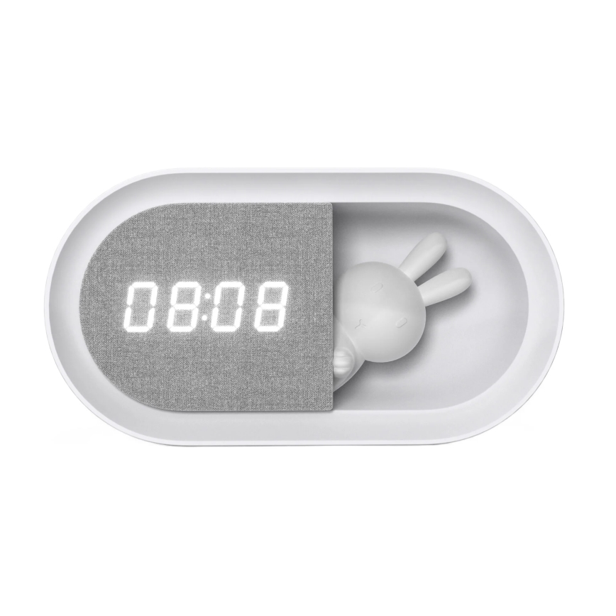 LED Mała ściemnialna lampka nocna z budzikiem BUNNY LED/1,2W/5V 3000K