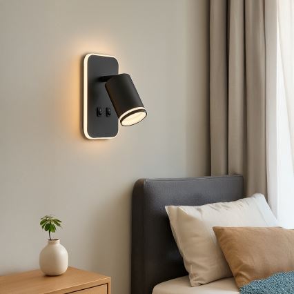 LED Naścienna oprawa punktowa PIPE 1xGU10/10W/230V + LED/6W czarna