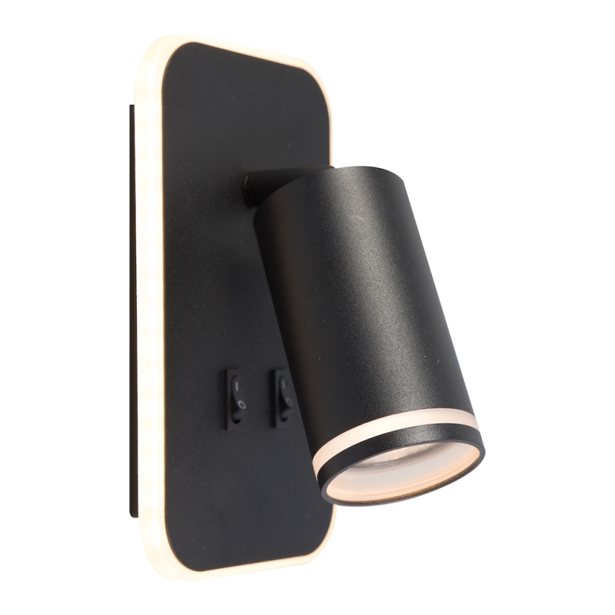 LED Naścienna oprawa punktowa PIPE 1xGU10/10W/230V + LED/6W czarna