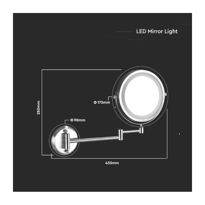 LED Naścienne lusterko kosmetyczne LED/3W/6V 4xAA IP44