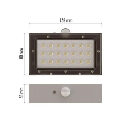 LED Naświetlacz solarny z czujnikiem ruchu LED/3,7V 1200mAh 4000K IP65 biały