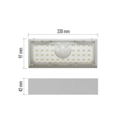 LED Naświetlacz solarny z czujnikiem ruchu LED/3,7V 3000mAh 4000K IP65 biały