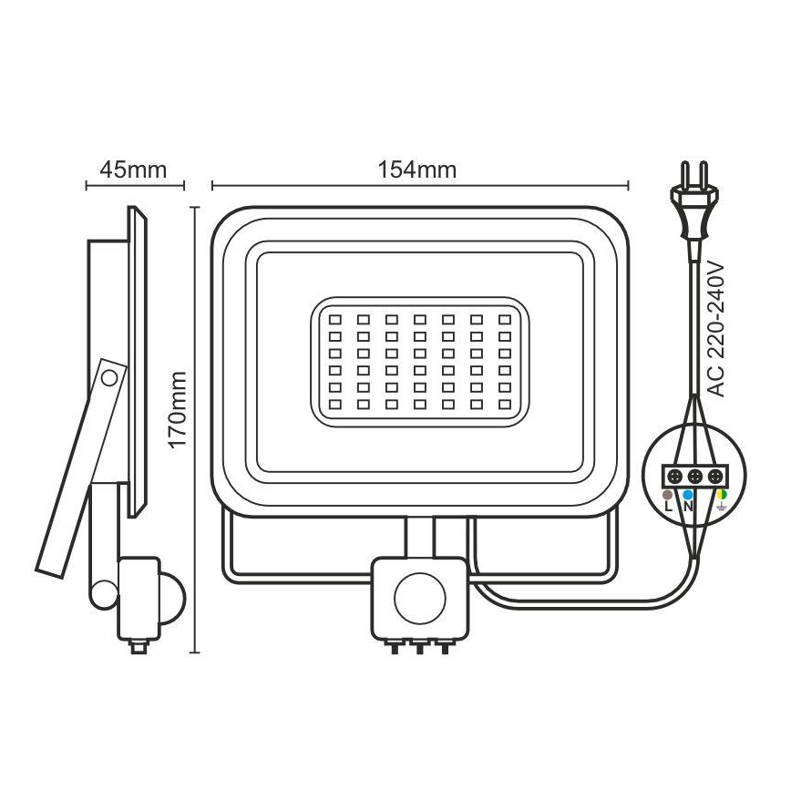 LED Naświetlacz z czujnikiem LED/30W/230V 4000K IP44