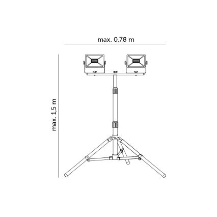 LED Naświetlacz ze statywem 2xLED/30W/230V IP65