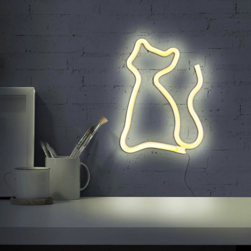 LED Neonowa dekoracja ścienna CAT LED/3W/3xAA USB żółta