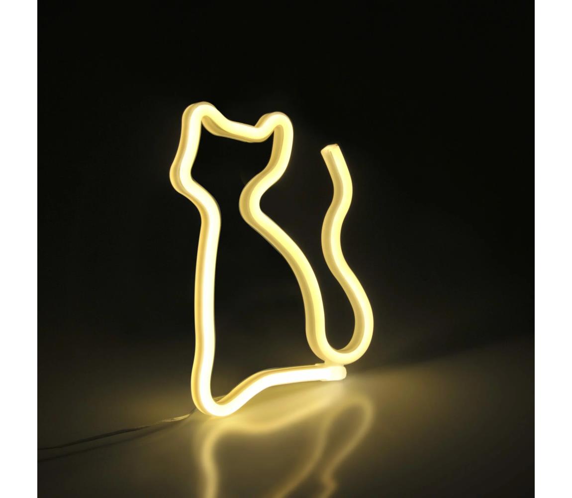 LED Neonowa dekoracja ścienna CAT LED/3W/3xAA USB żółta