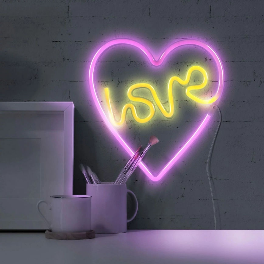 LED Neonowa dekoracja ścienna LOVE LED/3W/3xAA USB różowa