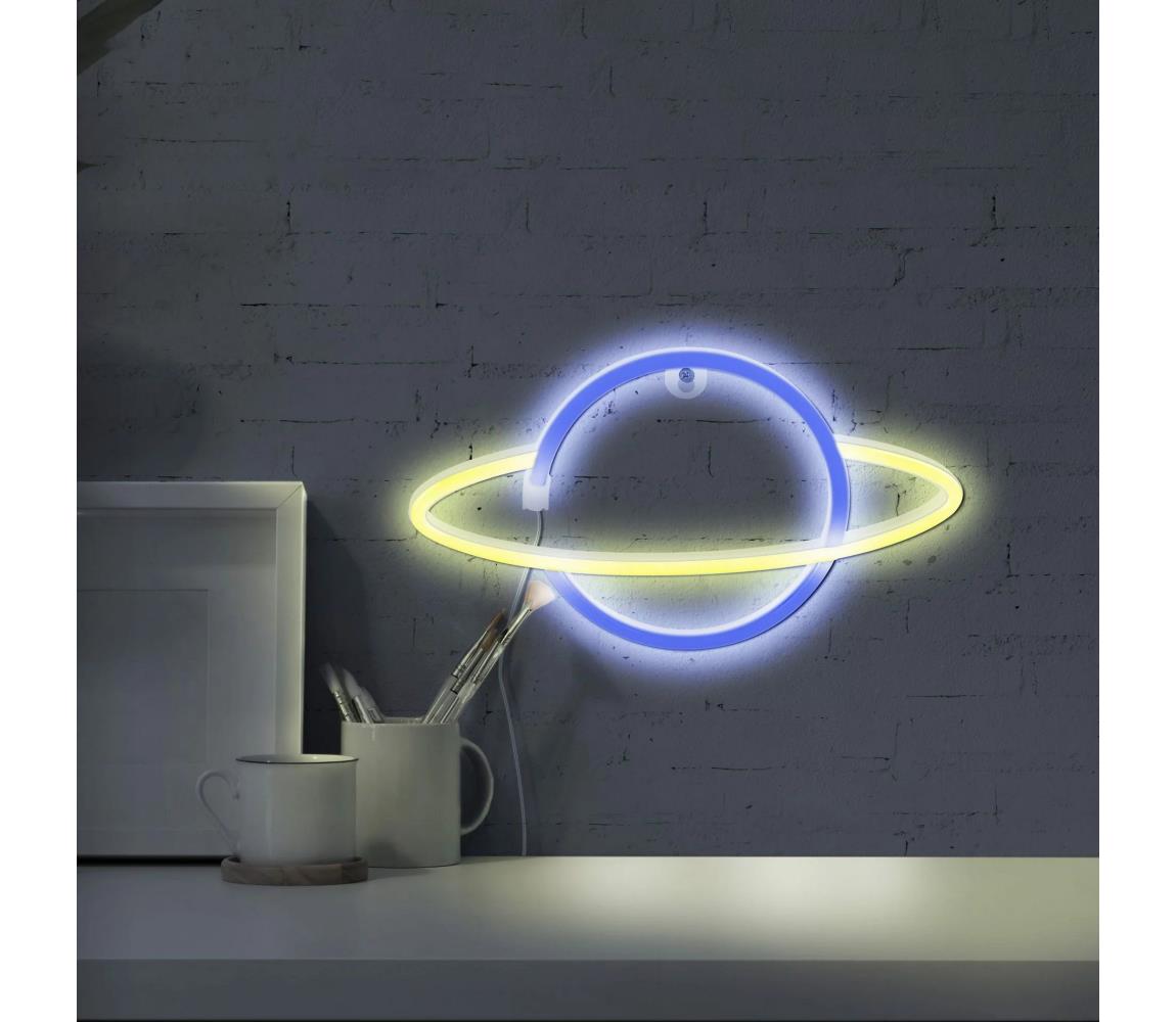 LED Neonowa dekoracja ścienna PLANET LED/3W/3xAA USB niebieska/żółta