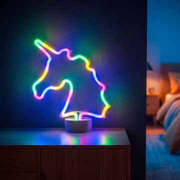 LED neonowa dekoracja stołowa LED/2W/3xAA USB jednorożec