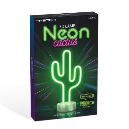 LED Neonowa dekoracja stołowa LED/2W/3xAA USB kaktus