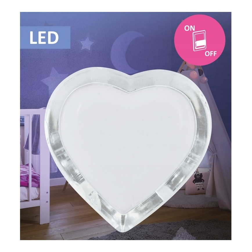 LED Nocne światło do gniazdka 0,4W/230V białe serce
