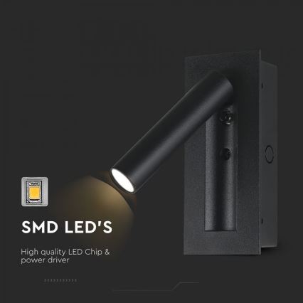 LED oprawa ścienna punktowa LED/2W/230V 3000K czarna