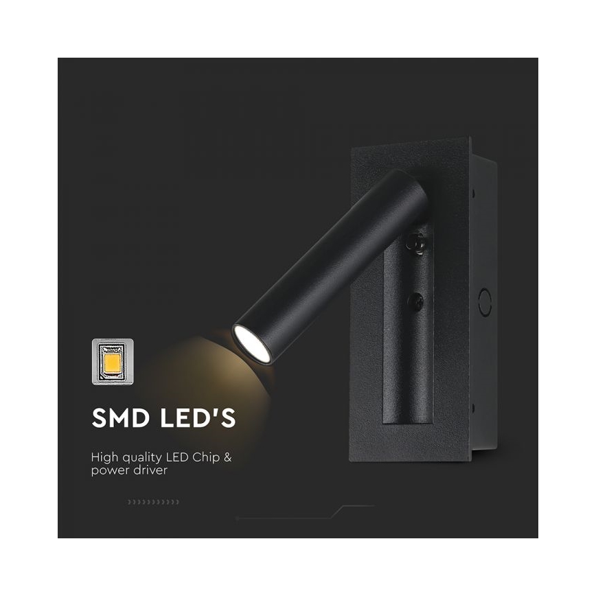 LED oprawa ścienna punktowa LED/2W/230V 3000K czarna