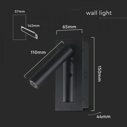 LED oprawa ścienna punktowa LED/2W/230V 3000K czarna