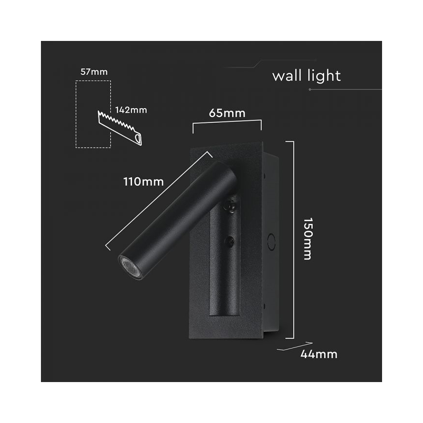 LED oprawa ścienna punktowa LED/2W/230V 3000K czarna