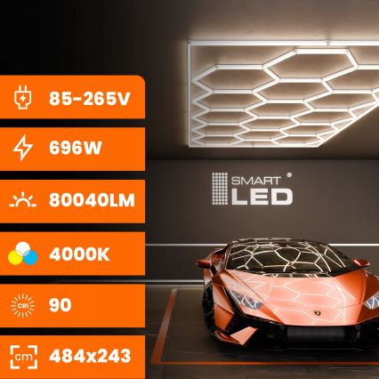 Oprawa sufitowa LED HEXAGON LED/696W/85-265V 4000K 484x243 cm CRI 90 IP44 biała