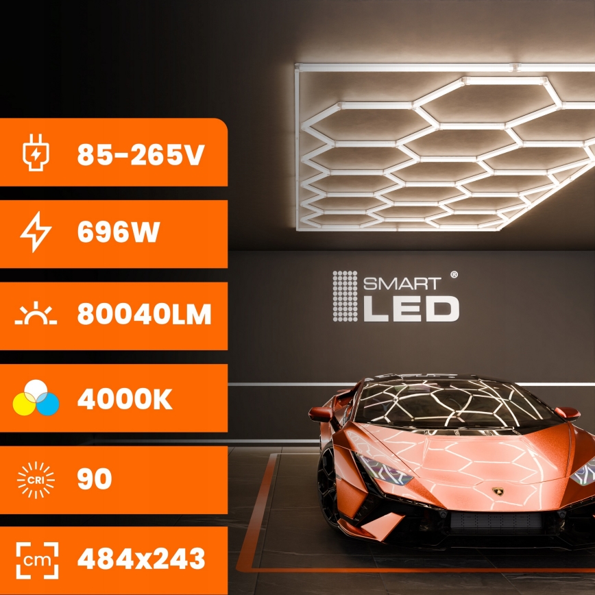 Oprawa sufitowa LED HEXAGON LED/696W/85-265V 4000K 484x243 cm CRI 90 IP44 biała