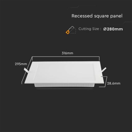 LED Oprawa wpuszczana LED/24W/230V 29,5x29,5 cm 3000K biały