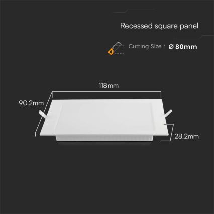 LED Oprawa wpuszczana LED/3W/230V 9x9 cm 4000K biały