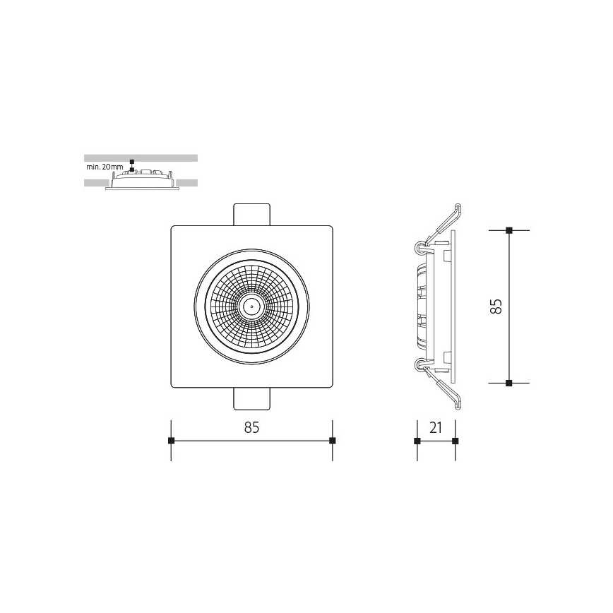 LED Oprawa wpuszczana LED/6W/230V 3000K 8,5x8,5 cm biała