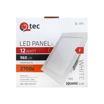 LED Oprawa wpuszczana QTEC LED/12W/230V 2700K 16,8x16,8 cm